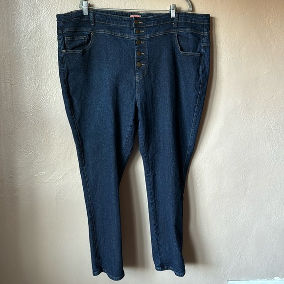 ModCloth Dark Wash Button Front Jeans Size 28 - Picture 1 of 5